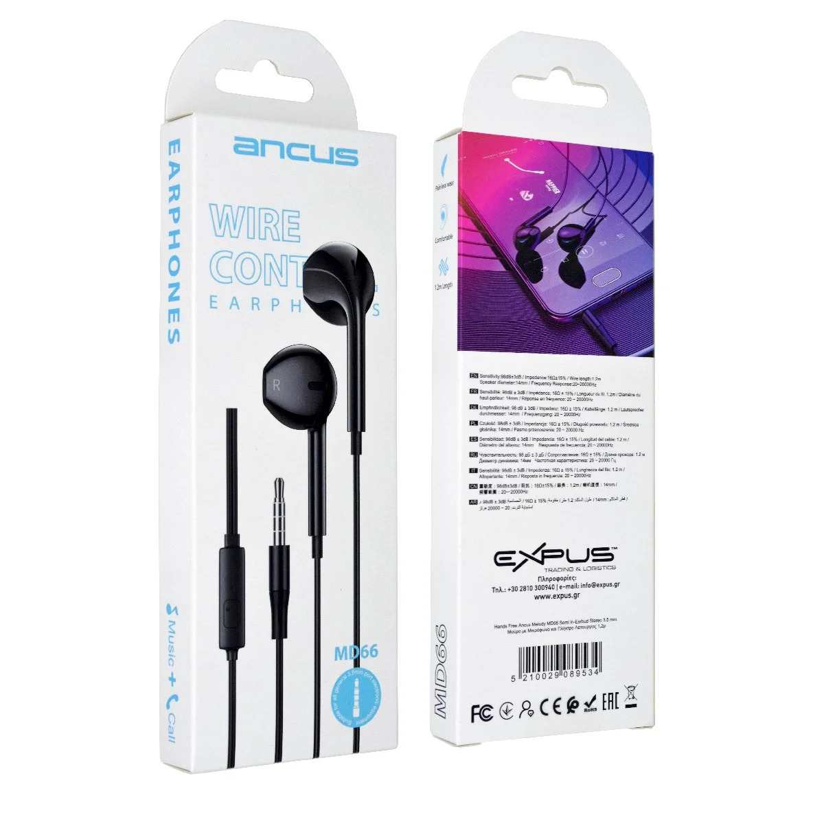 Hands Free Ancus Melody MD66 Semi in-Earbud Stereo 3.5mm Μαύρο με Μικρόφωνο και Πλήκτρο Λειτουργίας 1,2μ Hands Free Ancus Melody MD66 Semi in-Earbud Stereo 3.5mm Μαύρο με Μικρόφωνο και Πλήκτρο Λειτουργίας 1,2μ