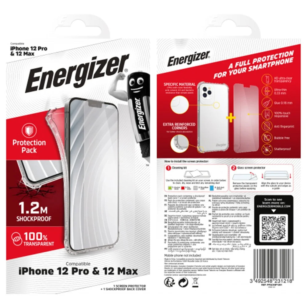 Θήκη Shockproof TPU Πιστοποίηση Drop Test 1.2m Energizer με Τζαμάκι Προστασίας για Apple iPhone 12 / 12 Pro Διάφανη Θήκη Shockproof TPU Πιστοποίηση Drop Test 1.2m Energizer με Τζαμάκι Προστασίας για Apple iPhone 12 / 12 Pro Διάφανη