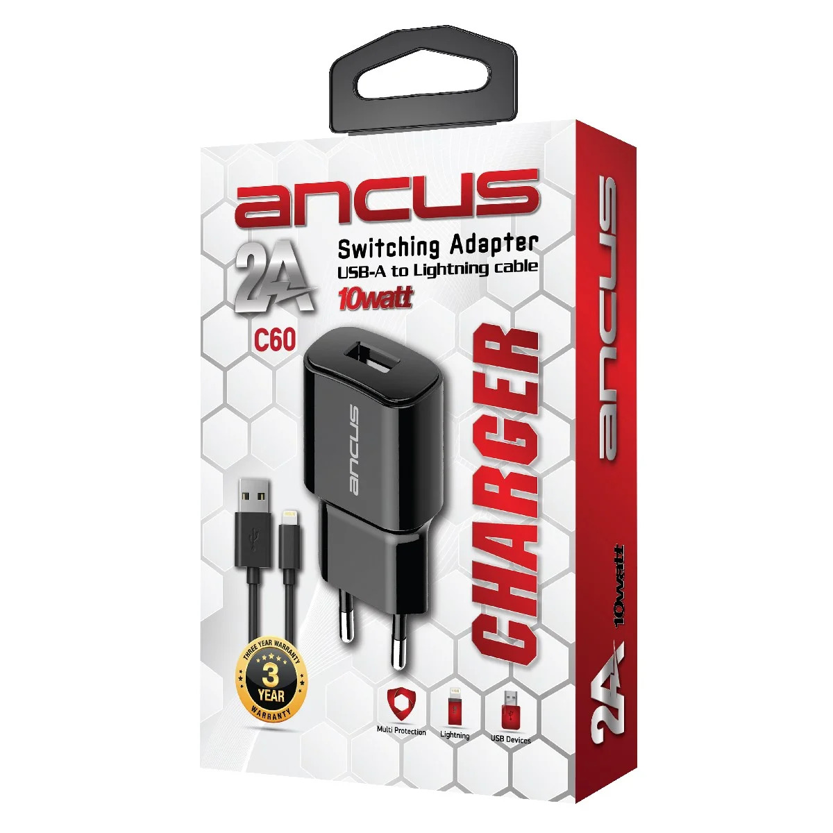 Φορτιστής Ταξιδίου Switching Ancus Supreme Series C60 USB 5V / 2A 10W με Αποσπώμενο Καλώδιο Lightning 1m Μαύρο Φορτιστής Ταξιδίου Switching Ancus Supreme Series C60 USB 5V / 2A 10W με Αποσπώμενο Καλώδιο Lightning 1m Μαύρο
