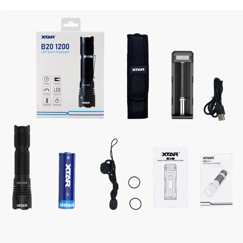 Σετ Επαναφορτιζόμενος Φακός Xtar B20 Sports 1200 Lumens IPX8 Απόσταση 240m με Μπαταρία 21700 4900mAh Αλουμινίου και Φορτιστή SC1 Σετ Επαναφορτιζόμενος Φακός Xtar B20 Sports 1200 Lumens IPX8 Απόσταση 240m με Μπαταρία 21700 4900mAh Αλουμινίου και Φορτιστή SC1