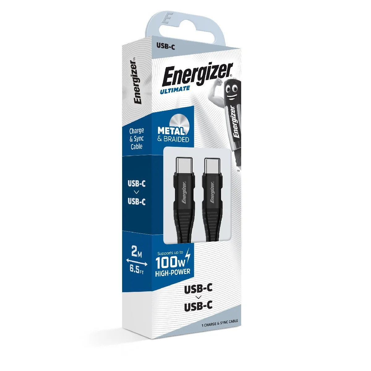 Καλώδιο σύνδεσης Energizer Metal & Nylon Cable USB-C σε USB-C 100W Braided Μαύρο 2m Καλώδιο σύνδεσης Energizer Metal & Nylon Cable USB-C σε USB-C 100W Braided Μαύρο 2m