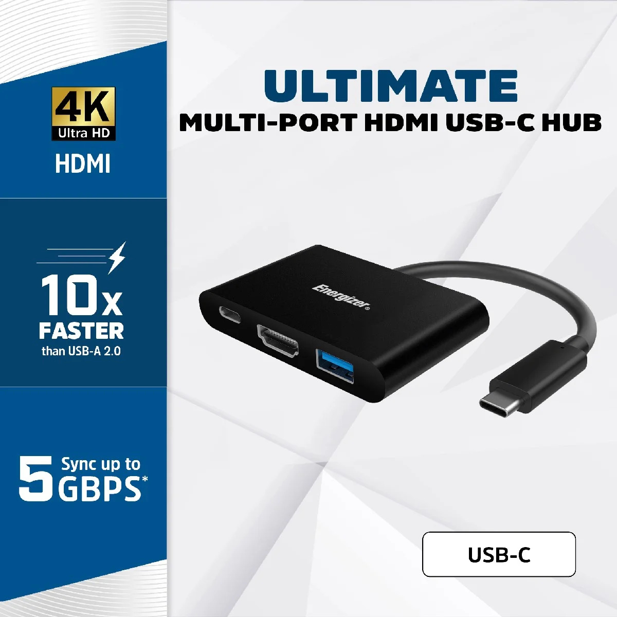 Hub Energizer USB-C HC303CV σε USB-A 3.0 + HDMI 4K + USB-C Μαύρο Hub Energizer USB-C HC303CV σε USB-A 3.0 + HDMI 4K + USB-C Μαύρο