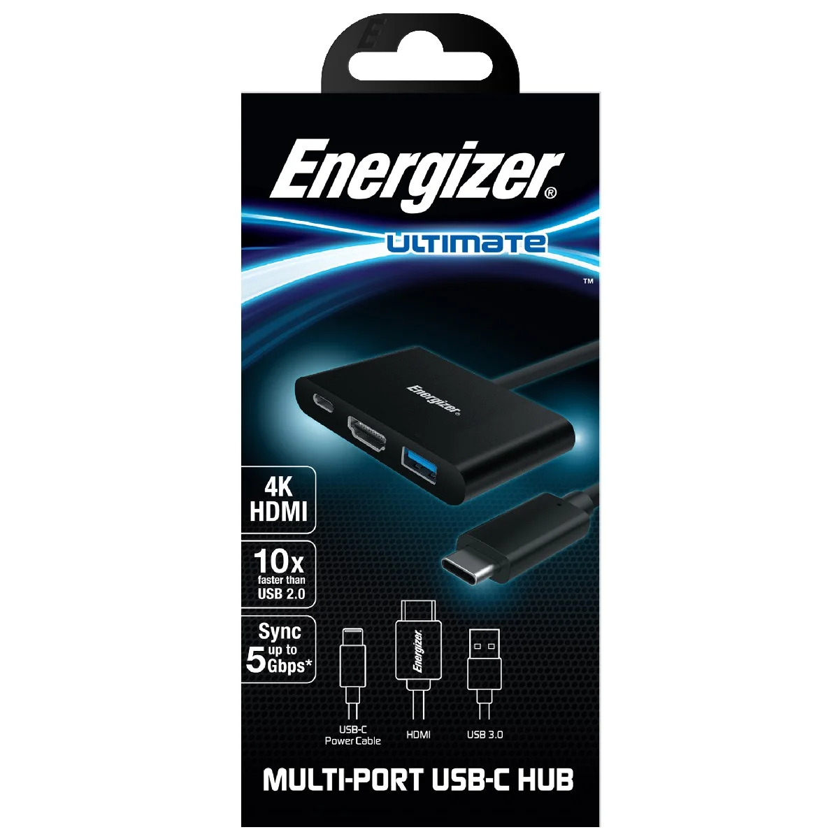 Hub Energizer USB-C HC303CV σε USB-A 3.0 + HDMI 4K + USB-C Μαύρο Hub Energizer USB-C HC303CV σε USB-A 3.0 + HDMI 4K + USB-C Μαύρο