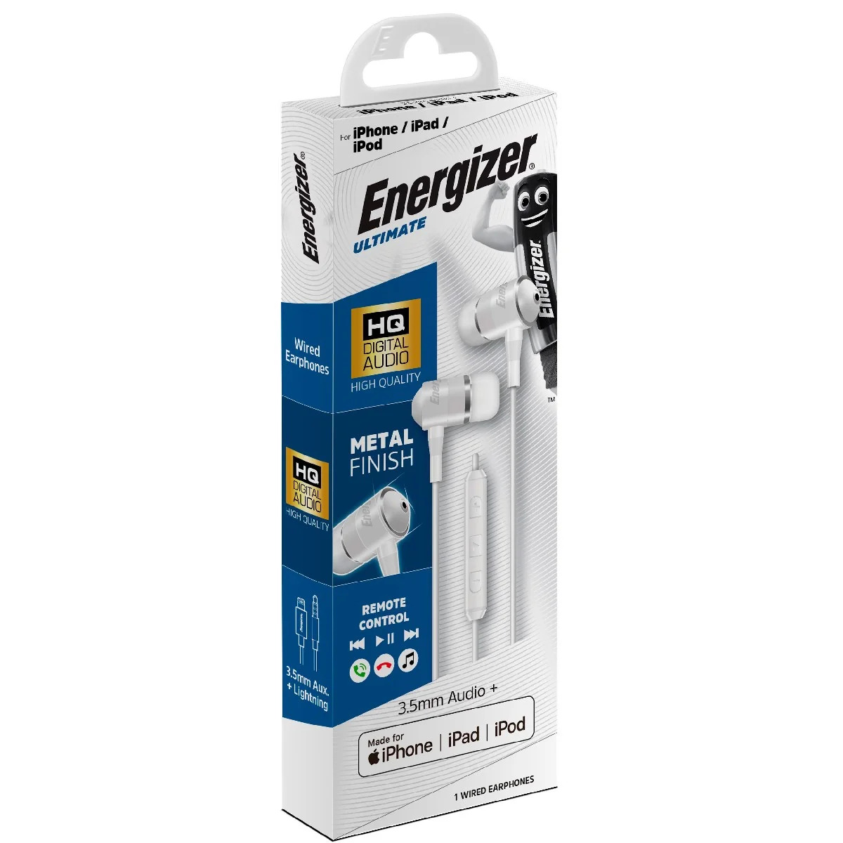 Hands Free Energizer UIL35WH2 Metal Stereo 3.5 mm με Αντάπτορα Lightning Apple Certified MFi σε 3.5 mm και Πλήκτρα Λειτουργίας 1.2m Λευκό Hands Free Energizer UIL35WH2 Metal Stereo 3.5 mm με Αντάπτορα Lightning Apple Certified MFi σε 3.5 mm και Πλήκτρα Λειτουργίας 1.2m Λευκό