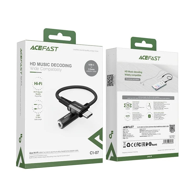 Καλώδιο σύνδεσης Acefast C1-07 USB-C σε 3.5mm Θηλυκό Braided Μαύρο 18cm Καλώδιο σύνδεσης Acefast C1-07 USB-C σε 3.5mm Θηλυκό Braided Μαύρο 18cm