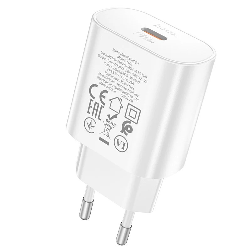 Φορτιστής Ταξιδίου Hoco N22 Jetta USB-C PD25W Small Body Λευκός Φορτιστής Ταξιδίου Hoco N22 Jetta USB-C PD25W Small Body Λευκός