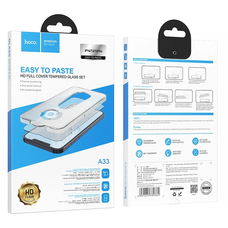 Tempered Glass Hoco A33 9Η Full Screen Protection 0.33mm με Οδηγό για Εύκολη Τοποθέτηση για Apple iPhone 13 / 13 Pro / 14 / 16e Tempered Glass Hoco A33 9Η Full Screen Protection 0.33mm με Οδηγό για Εύκολη Τοποθέτηση για Apple iPhone 13 / 13 Pro / 14 / 16e