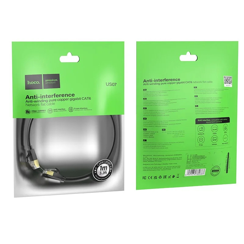 Καλώδιο Δικτύου Hoco US07 General Pure Copper Cat 6 UTP Πλακέ Καλώδιο 1Gbps 1m Μαύρο Καλώδιο Δικτύου Hoco US07 General Pure Copper Cat 6 UTP Πλακέ Καλώδιο 1Gbps 1m Μαύρο