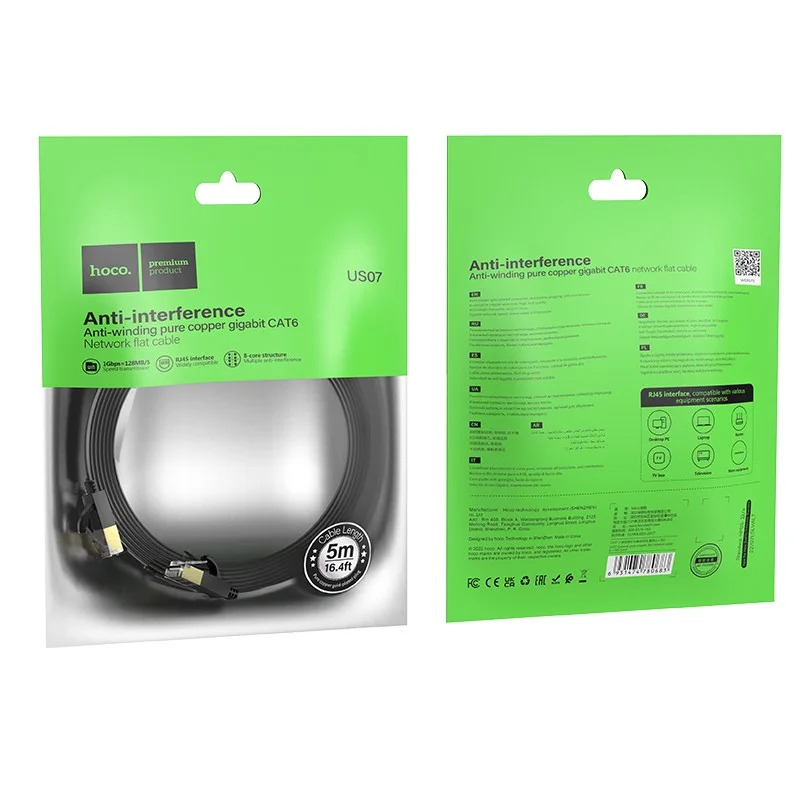 Καλώδιο Δικτύου Hoco US07 General Pure Copper Cat 6 UTP Πλακέ Καλώδιο 1Gbps 5m Μαύρο Καλώδιο Δικτύου Hoco US07 General Pure Copper Cat 6 UTP Πλακέ Καλώδιο 1Gbps 5m Μαύρο
