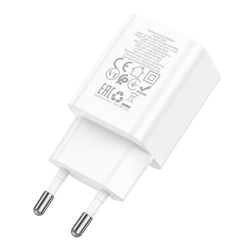 Φορτιστής Ταξιδίου Mini Hoco N28 Founder PD20W QC3.0A με 2 Εξόδους Φόρτισης 1xUSB-A και 1xUSB-C Λευκός Φορτιστής Ταξιδίου Mini Hoco N28 Founder PD20W QC3.0A με 2 Εξόδους Φόρτισης 1xUSB-A και 1xUSB-C Λευκός