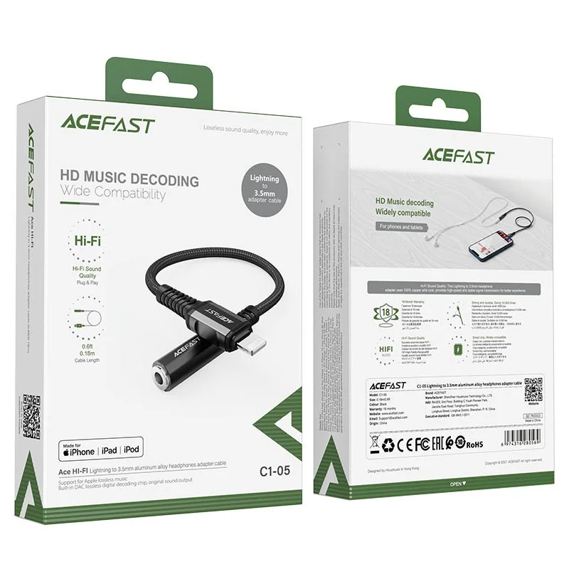 Αντάπτορας Handsfree Acefast C1-05 Μεταλλικό Lightning σε 3.5mm Θηλυκό Apple Certified MFi Braided Μαύρο 18cm Αντάπτορας Handsfree Acefast C1-05 Μεταλλικό Lightning σε 3.5mm Θηλυκό Apple Certified MFi Braided Μαύρο 18cm
