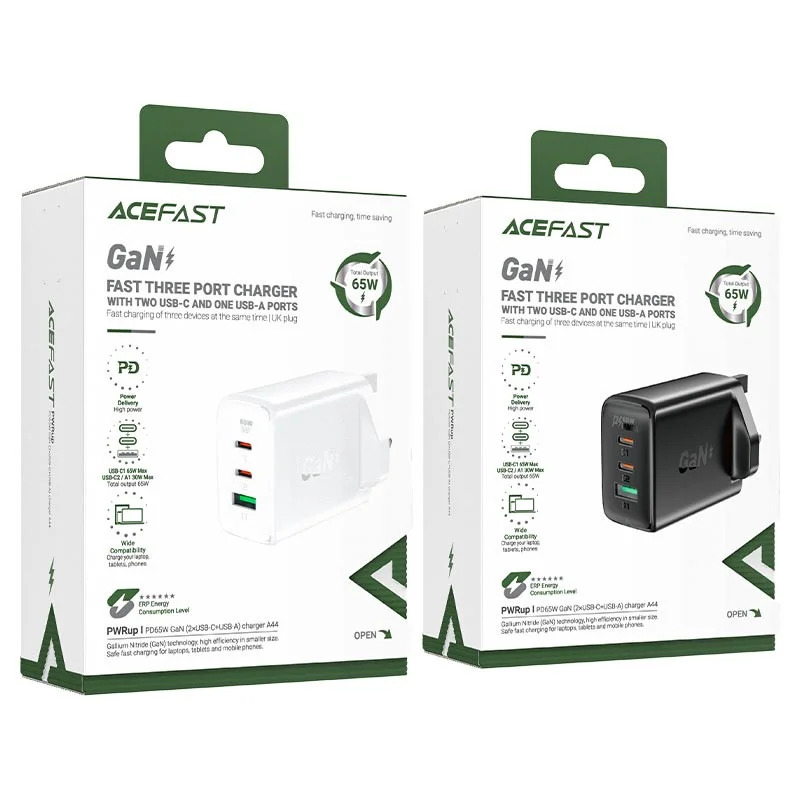 Φορτιστής Ταξιδίου Acefast A44 Fast Charging 2xUSB-C PD65W USB-A GaN Μαύρος με UK Plug Φορτιστής Ταξιδίου Acefast A44 Fast Charging 2xUSB-C PD65W USB-A GaN Μαύρος με UK Plug