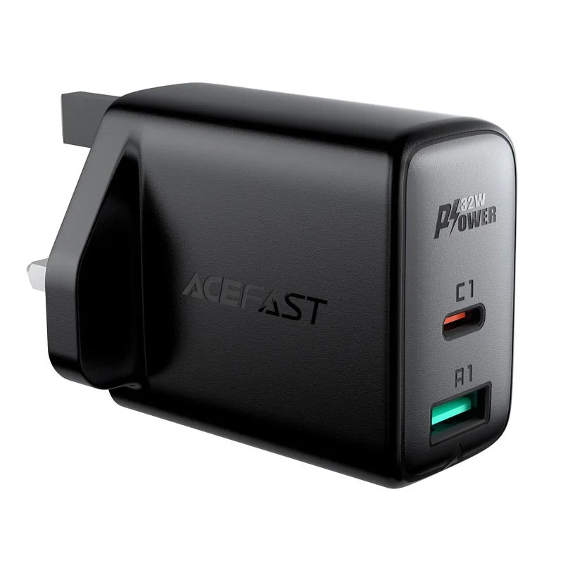 Φορτιστής Ταξιδίου Acefast A8 Fast Charging USB-C PD32W USB-A Μαύρος με UK Plug Φορτιστής Ταξιδίου Acefast A8 Fast Charging USB-C PD32W USB-A Μαύρος με UK Plug
