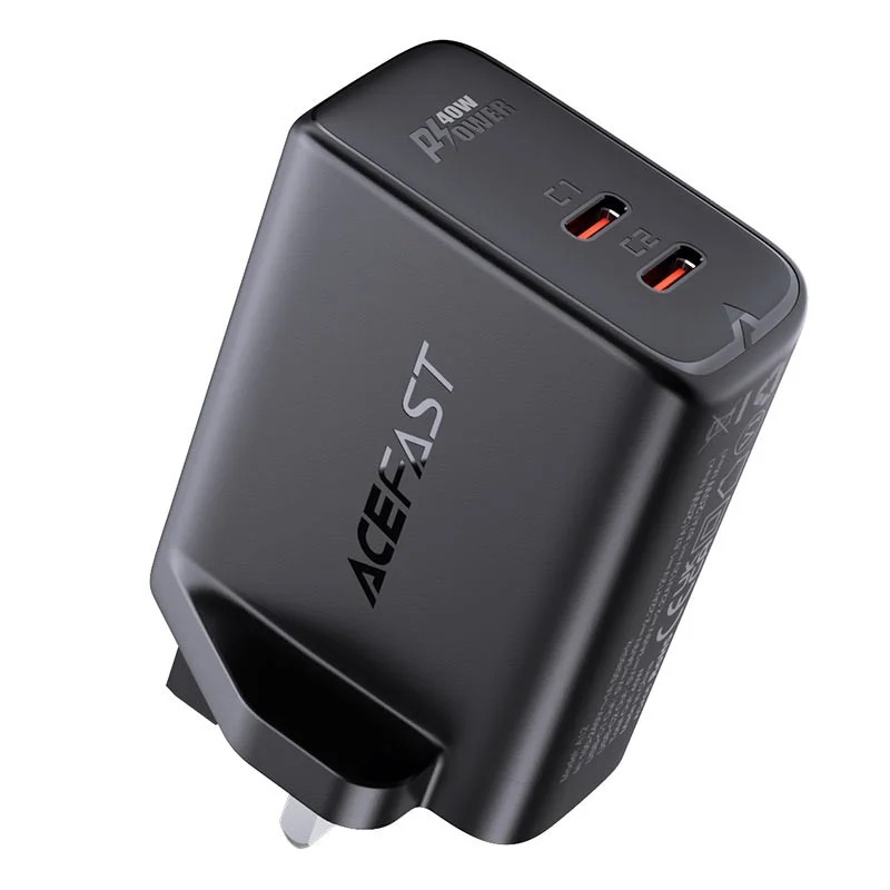 Φορτιστής Ταξιδίου Acefast A12 Fast Charging 2xUSB-C PD40W Μαύρος με UK Plug Φορτιστής Ταξιδίου Acefast A12 Fast Charging 2xUSB-C PD40W Μαύρος με UK Plug