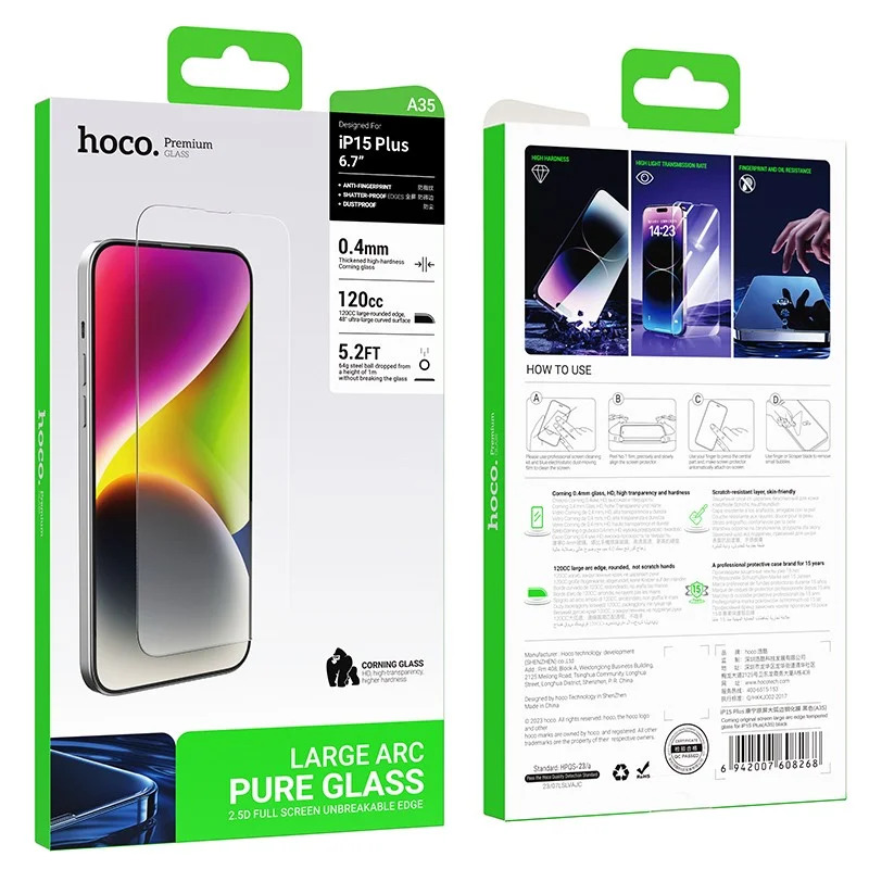 Tempered Glass Hoco Premium Series A35 120CC Large Arc Dustproof 0.4mm 2.5D Anti-Fall για Apple iPhone 15 Plus Tempered Glass Hoco Premium Series A35 120CC Large Arc Dustproof 0.4mm 2.5D Anti-Fall για Apple iPhone 15 Plus