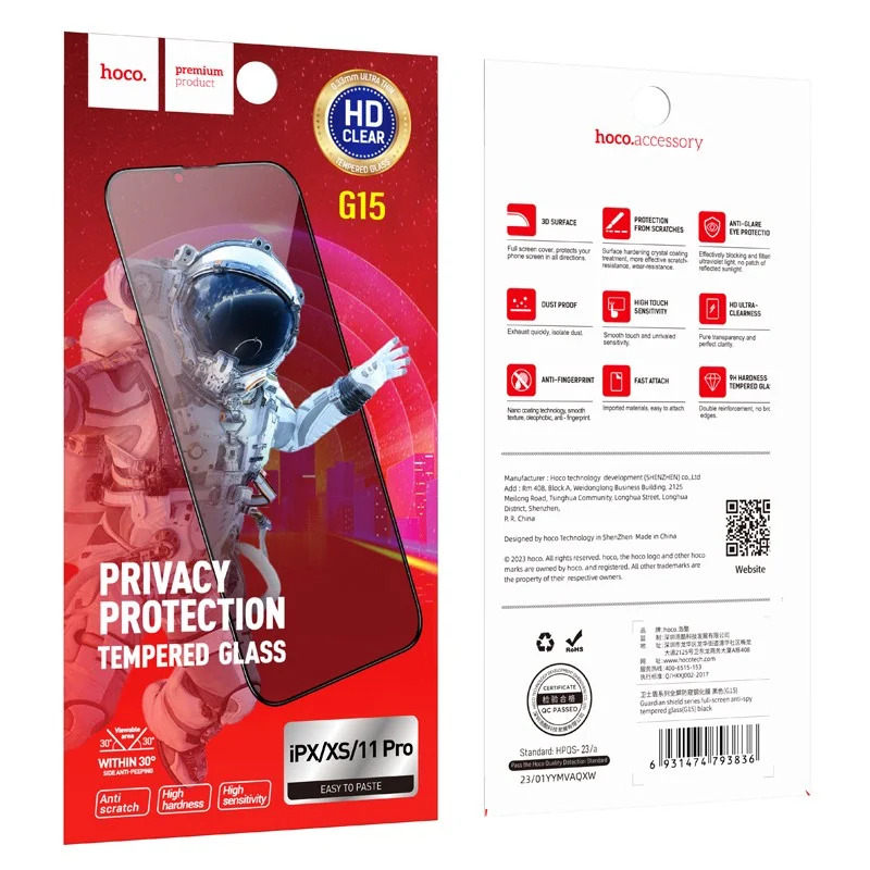 Tempered Glass Hoco Premium Series G15 0.33mm 30 Μοίρες Privacy Angle για Apple iPhone X / XS / 11 Pro Σετ 10τεμ. Tempered Glass Hoco Premium Series G15 0.33mm 30 Μοίρες Privacy Angle για Apple iPhone X / XS / 11 Pro Σετ 10τεμ.