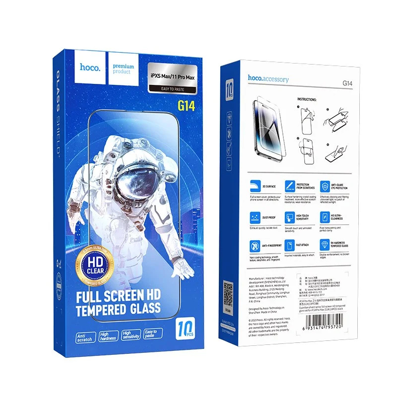 Tempered Glass Hoco Premium Series G14 0.33mm HD Full Screen Large Arc Edges Protection HD 3D για Apple iPhone XS Max/11 Pro Max Σετ 10τεμ. Tempered Glass Hoco Premium Series G14 0.33mm HD Full Screen Large Arc Edges Protection HD 3D για Apple iPhone XS Max/11 Pro Max Σετ 10τεμ.