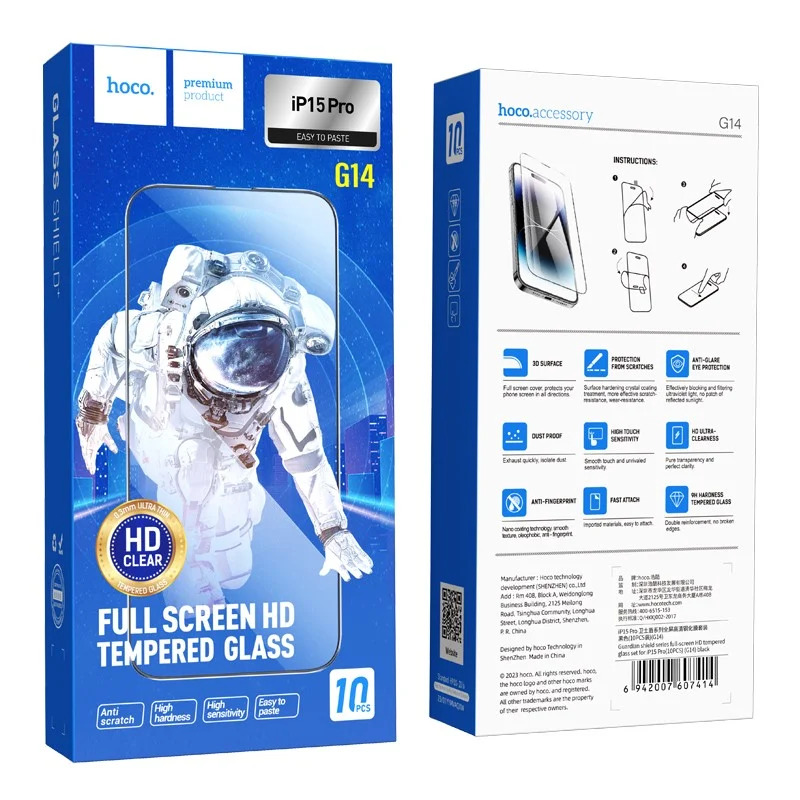 Tempered Glass Hoco Premium Series G14 0.33mm HD Full Screen Large Arc Edges Protection HD 3D για Apple iPhone 15 Pro Σετ 10τεμ. Tempered Glass Hoco Premium Series G14 0.33mm HD Full Screen Large Arc Edges Protection HD 3D για Apple iPhone 15 Pro Σετ 10τεμ.