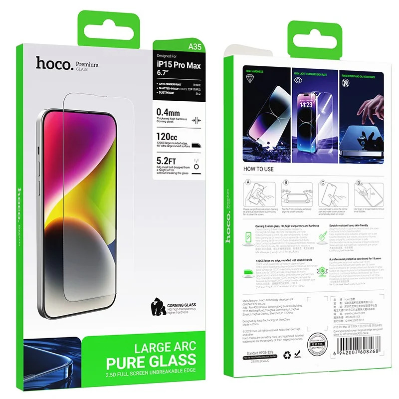 Tempered Glass Hoco Premium Series A35 120CC Large Arc Dustproof 0.4mm 2.5D Anti-Fall για Apple iPhone 15 Pro Max Tempered Glass Hoco Premium Series A35 120CC Large Arc Dustproof 0.4mm 2.5D Anti-Fall για Apple iPhone 15 Pro Max