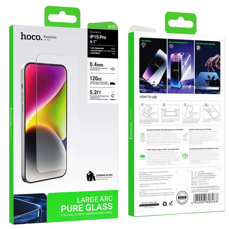 Tempered Glass Hoco Premium Series A35 120CC Large Arc Dustproof 0.4mm 2.5D Anti-Fall για Apple iPhone 15 Pro Tempered Glass Hoco Premium Series A35 120CC Large Arc Dustproof 0.4mm 2.5D Anti-Fall για Apple iPhone 15 Pro