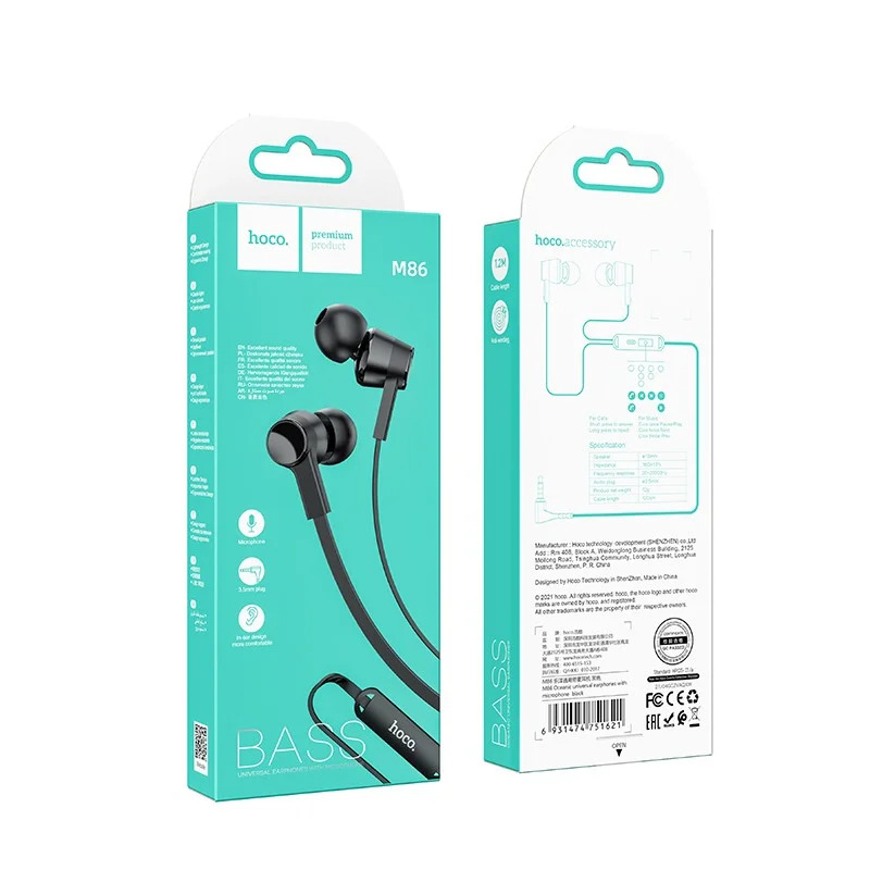 Hands Free Hoco M86 Oceanic Universal Earphones Deep Bass Stereo με 3.5mm Γωνιακό Κονέκτορα Μαύρο 1.2m Hands Free Hoco M86 Oceanic Universal Earphones Deep Bass Stereo με 3.5mm Γωνιακό Κονέκτορα Μαύρο 1.2m
