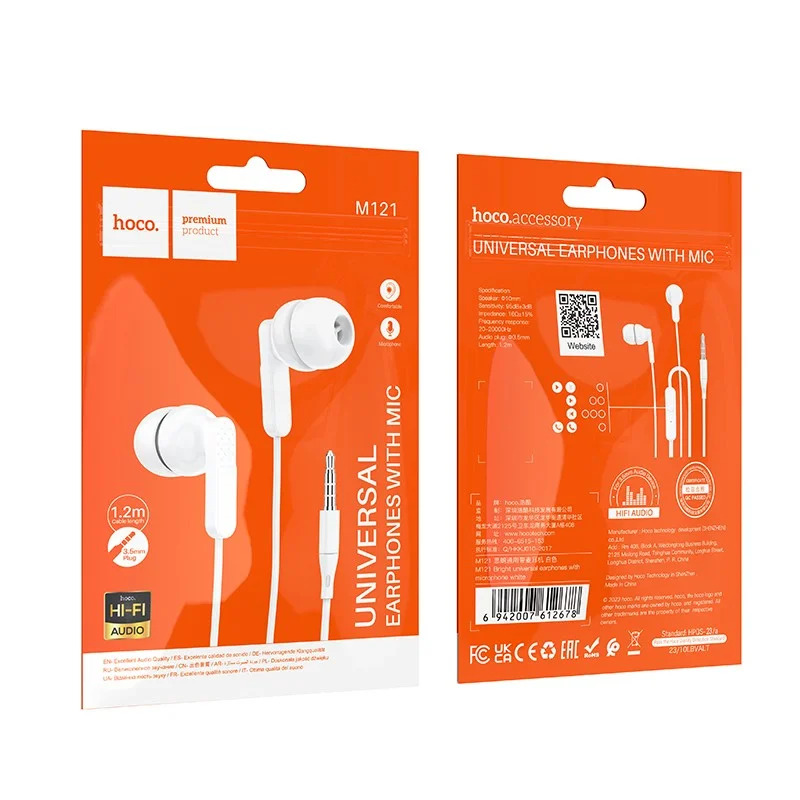 Hands Free Hoco M121 Bright Universal Earphones Hi-Fi Stereo 3.5mm Λευκό 1.2m Hands Free Hoco M121 Bright Universal Earphones Hi-Fi Stereo 3.5mm Λευκό 1.2m