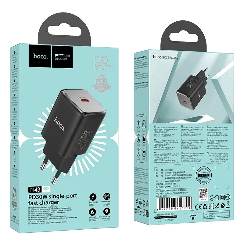 Φορτιστής Ταξιδίου Hoco N43 Vista με USB PD30W GaN Tech Small Size Μαύρος Φορτιστής Ταξιδίου Hoco N43 Vista με USB PD30W GaN Tech Small Size Μαύρος