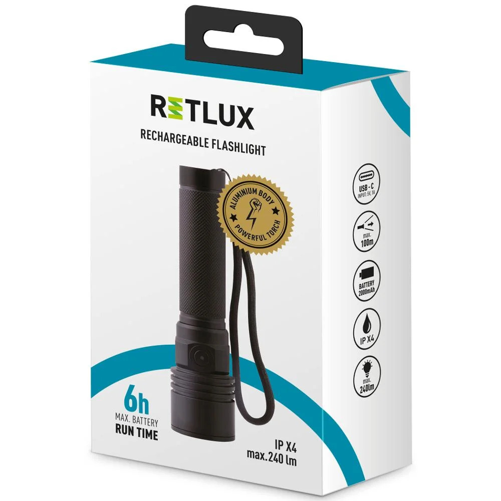 Επαναφορτιζόμενος Φακός Retlux RPL 400 240 Lumens Απόσταση Δέσμης: 100m Αυτονομία: 6h Βάρος: 84gr IPX4 Πλαστικός 2000mAh Επαναφορτιζόμενος Φακός Retlux RPL 400 240 Lumens Απόσταση Δέσμης: 100m Αυτονομία: 6h Βάρος: 84gr IPX4 Πλαστικός 2000mAh