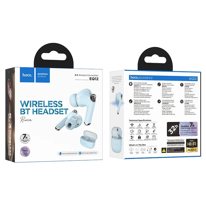 Wireless Hands Free Hoco EQ12 Rima TWS V5.3 350mAh 7 Ώρες Λειτουργίας με Πλήκτρο Ελέγχου και Συμβατό με Siri Μπλέ Wireless Hands Free Hoco EQ12 Rima TWS V5.3 350mAh 7 Ώρες Λειτουργίας με Πλήκτρο Ελέγχου και Συμβατό με Siri Μπλέ
