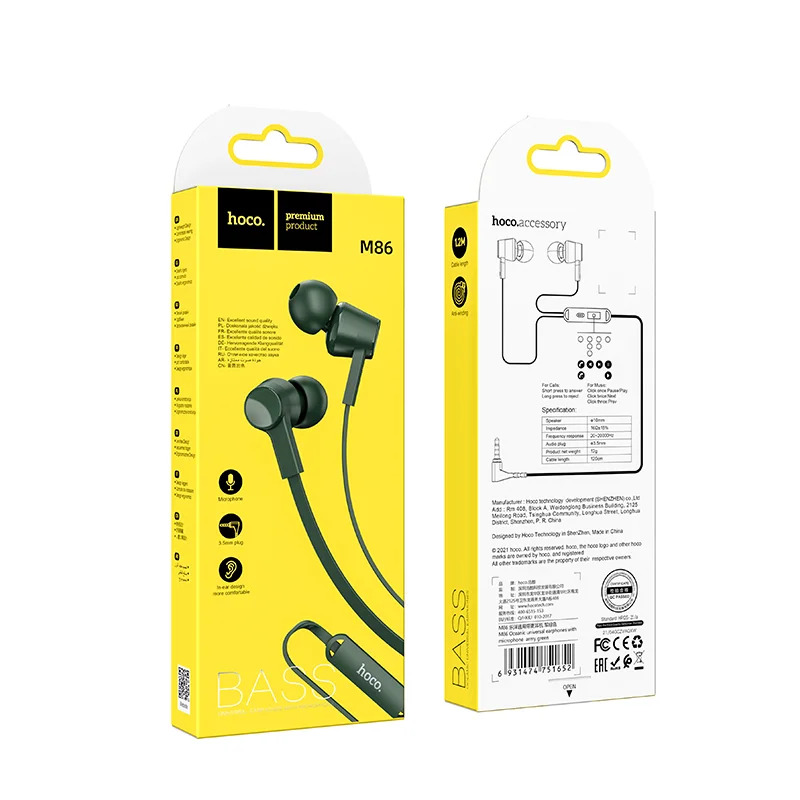 Hands Free Hoco M86 Oceanic Universal Earphones Deep Bass Stereo με 3.5mm Γωνιακό Κονέκτορα Πράσινο 1.2m Hands Free Hoco M86 Oceanic Universal Earphones Deep Bass Stereo με 3.5mm Γωνιακό Κονέκτορα Πράσινο 1.2m