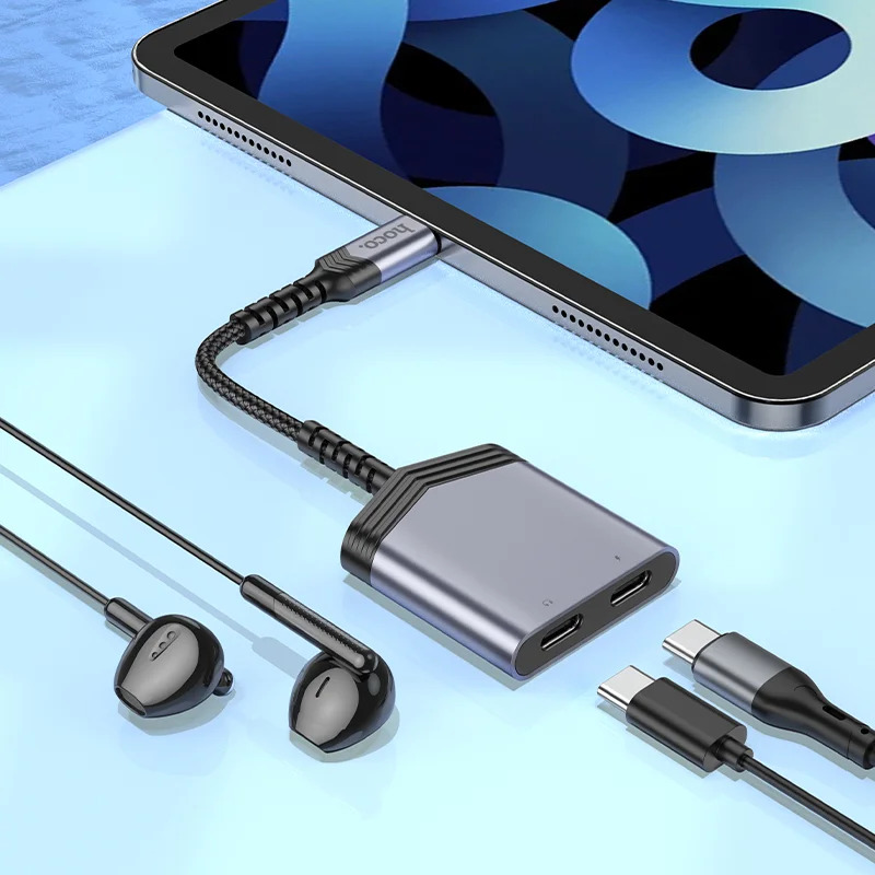 Αντάπτορας Hoco LS40 USB-C με Διπλή Εξοδο σε 2xUSB-C για Τροφοδοσία και Ηχο Γκρί Αντάπτορας Hoco LS40 USB-C με Διπλή Εξοδο σε 2xUSB-C για Τροφοδοσία και Ηχο Γκρί