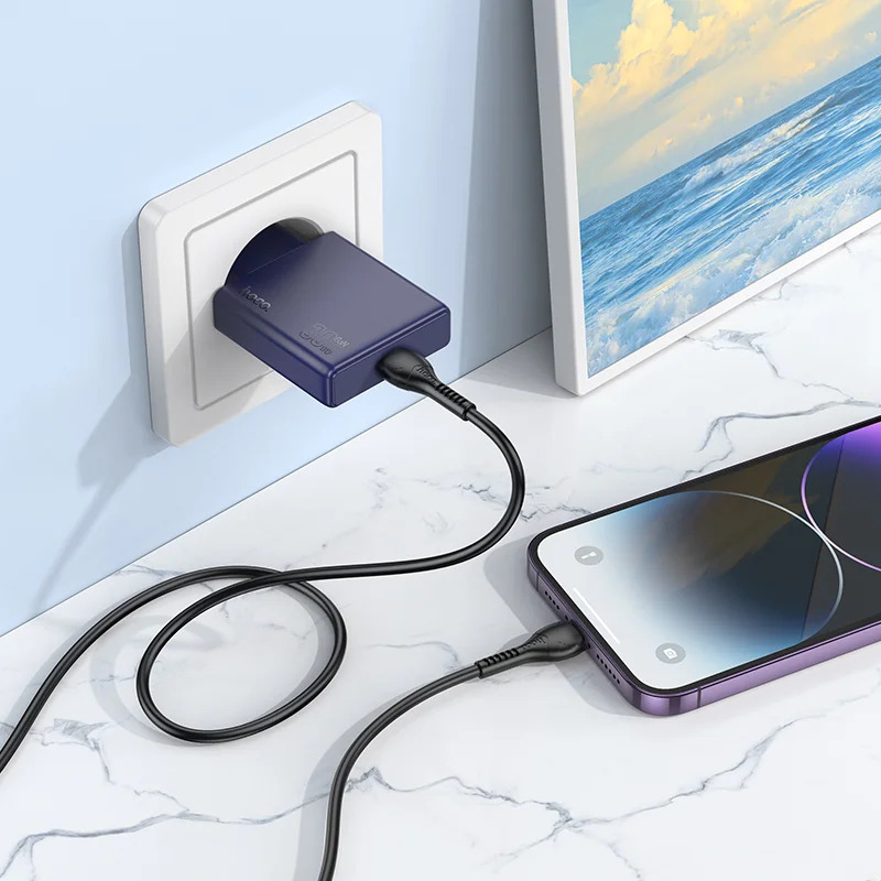 Φορτιστής Ταξιδίου Hoco N44 Biscuit Ultra Thin USB-C PD30W QC3.0A Fast Charge GaN Tech Titanium Blue Φορτιστής Ταξιδίου Hoco N44 Biscuit Ultra Thin USB-C PD30W QC3.0A Fast Charge GaN Tech Titanium Blue
