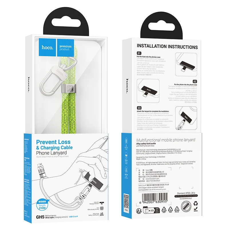 Hoco GH5 Καλώδιο Φόρτισης/Λουράκι Καρπού USB-C σε Lightning PD20W Braided Πράσινο 22cm Hoco GH5 Καλώδιο Φόρτισης/Λουράκι Καρπού USB-C σε Lightning PD20W Braided Πράσινο 22cm