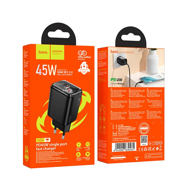 Φορτιστής Ταξιδίου Small Body Hoco N54 Monsoon USB-C PD45W Μαύρος Φορτιστής Ταξιδίου Small Body Hoco N54 Monsoon USB-C PD45W Μαύρος