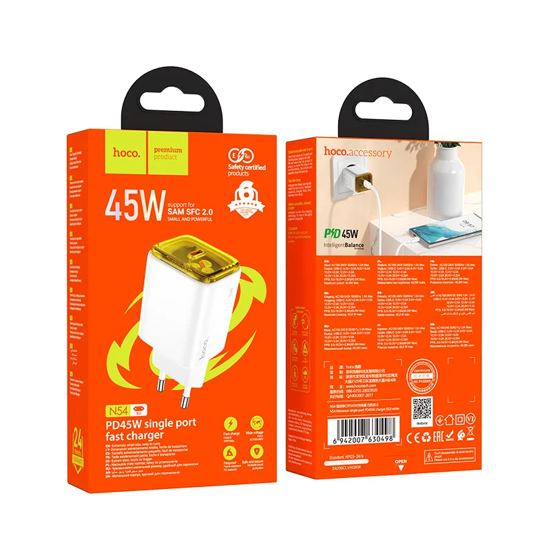 Φορτιστής Ταξιδίου Small Body Hoco N54 Monsoon GaN USB-C PD45W Λευκός Φορτιστής Ταξιδίου Small Body Hoco N54 Monsoon GaN USB-C PD45W Λευκός