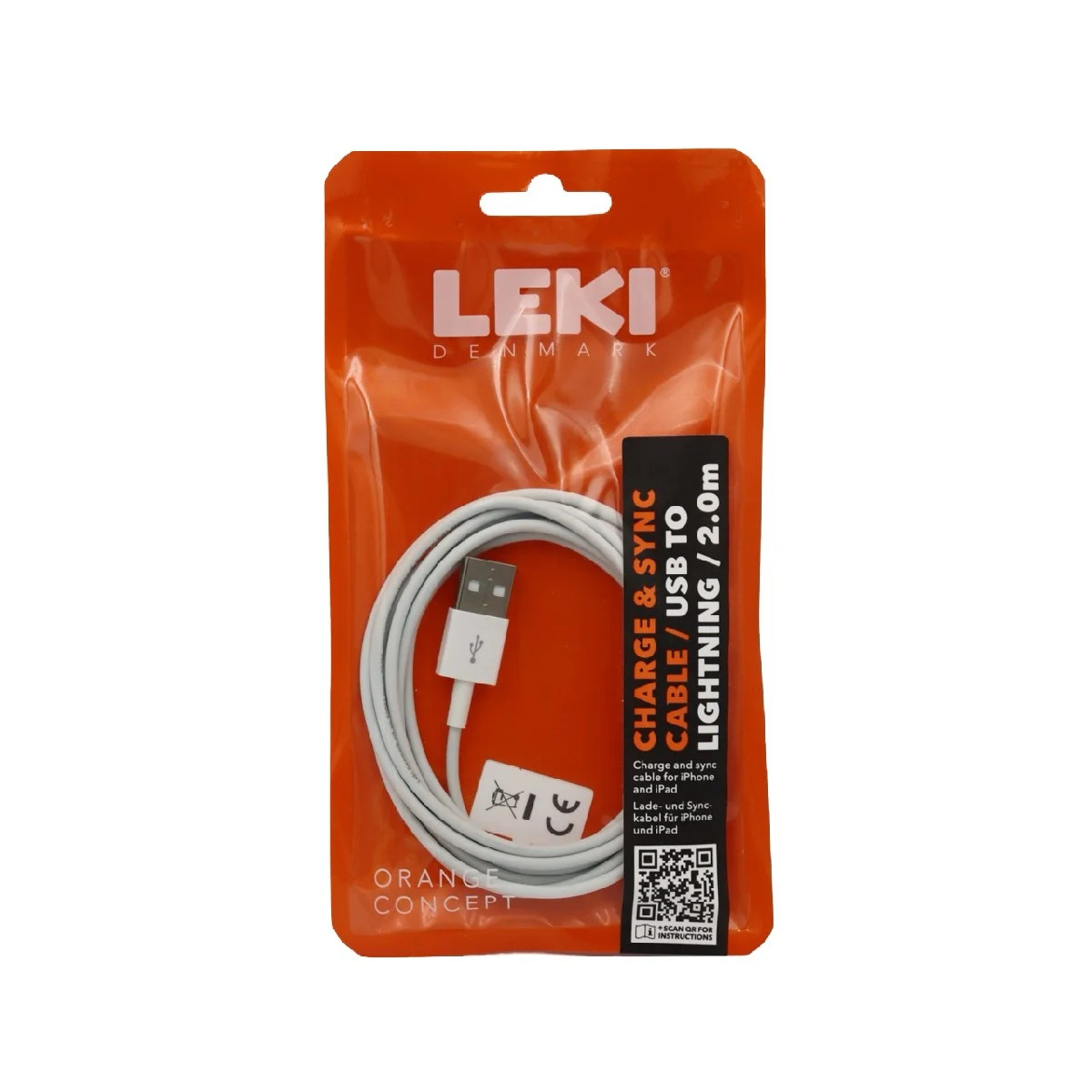Καλώδιο Σύνδεσης και Φόρτισης Leki Orange Concept USB σε Lightning Λευκό 2m Καλώδιο Σύνδεσης και Φόρτισης Leki Orange Concept USB σε Lightning Λευκό 2m