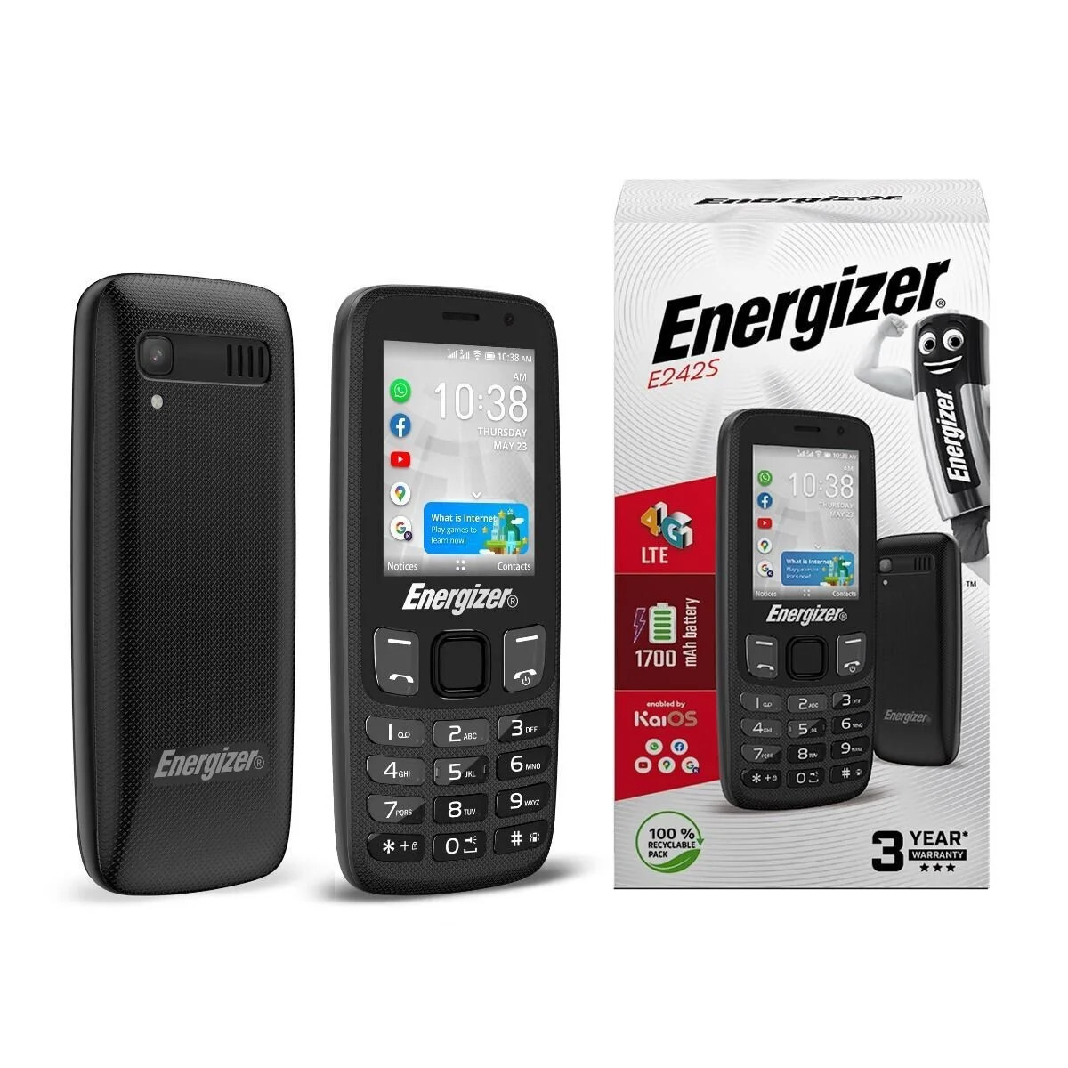 Energizer E242S+ 512MB/4GB Dual Sim 4G 2.4" KaiOS 2000mAh με Κάμερα Μαύρο Energizer E242S+ 512MB/4GB Dual Sim 4G 2.4" KaiOS 2000mAh με Κάμερα Μαύρο