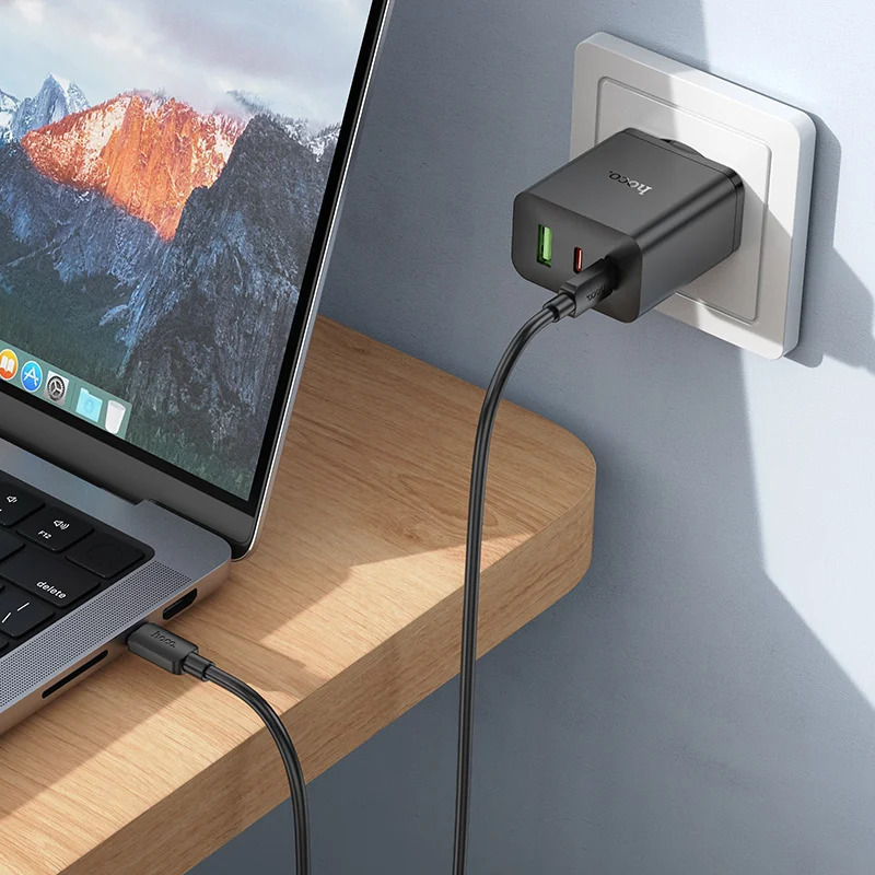 Φορτιστής Ταξιδίου Hoco N50 Scenery GaN Tech PD45W με 2xUSB-C και 1xUSB-A Μαύρος Φορτιστής Ταξιδίου Hoco N50 Scenery GaN Tech PD45W με 2xUSB-C και 1xUSB-A Μαύρος
