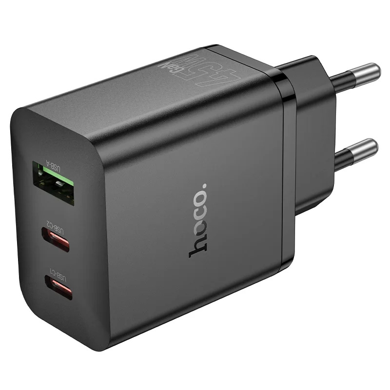 Φορτιστής Ταξιδίου Hoco N50 Scenery GaN Tech PD45W με 2xUSB-C και 1xUSB-A Μαύρος Φορτιστής Ταξιδίου Hoco N50 Scenery GaN Tech PD45W με 2xUSB-C και 1xUSB-A Μαύρος