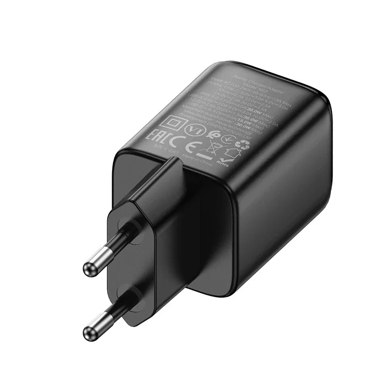 Φορτιστής Ταξιδίου Small Size Hoco N53 Monsoon PD30W QC3.0A GaN με 1xUSB-C και 1xUSB-A + Καλώδιο Φόρτισης Type-C σε Type-C 1m Μαύρος Φορτιστής Ταξιδίου Small Size Hoco N53 Monsoon PD30W QC3.0A GaN με 1xUSB-C και 1xUSB-A + Καλώδιο Φόρτισης Type-C σε Type-C 1m Μαύρος