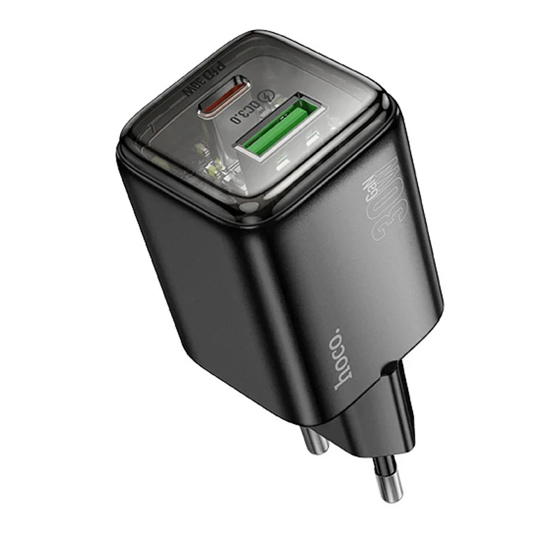 Φορτιστής Ταξιδίου Small Size Hoco N53 Monsoon PD30W QC3.0A GaN με 1xUSB-C και 1xUSB-A + Καλώδιο Φόρτισης Type-C σε Type-C 1m Μαύρος Φορτιστής Ταξιδίου Small Size Hoco N53 Monsoon PD30W QC3.0A GaN με 1xUSB-C και 1xUSB-A + Καλώδιο Φόρτισης Type-C σε Type-C 1m Μαύρος