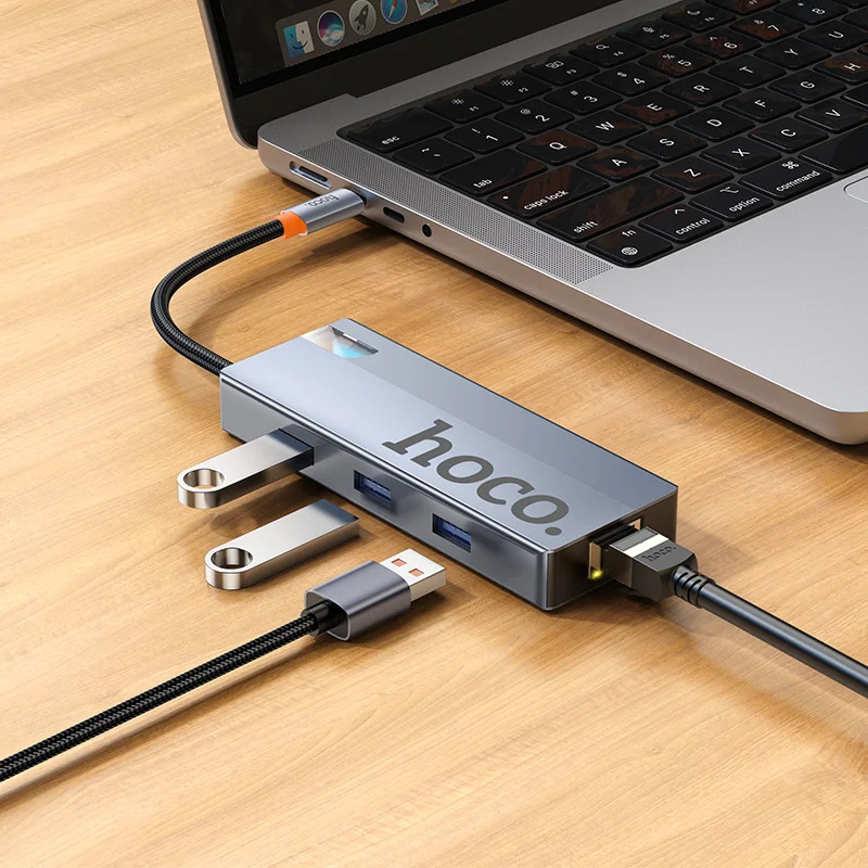 USB Hub Hoco HB51 Wow 6-in-1 USB-C σε HDTV+RJ45+PD+ 3 x USB 3.0 Γκρι 18cm USB Hub Hoco HB51 Wow 6-in-1 USB-C σε HDTV+RJ45+PD+ 3 x USB 3.0 Γκρι 18cm