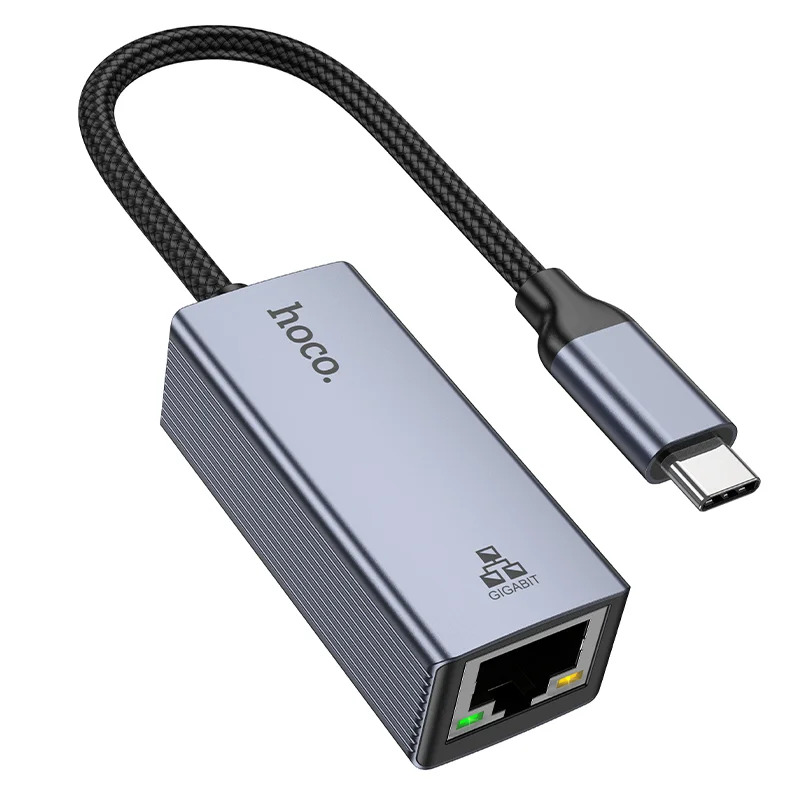 Αντάπτορας Hoco UA37 USB-C σε RJ45 OTG 10/100/1000Mbps 12cm Γκρι Αντάπτορας Hoco UA37 USB-C σε RJ45 OTG 10/100/1000Mbps 12cm Γκρι