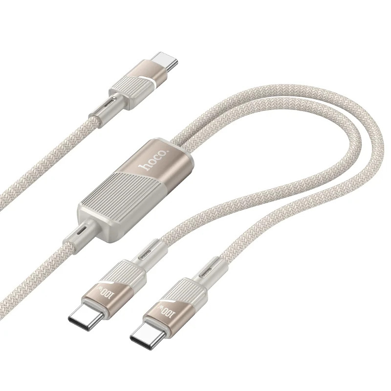 Καλώδιο Σύνδεσης Hoco U139 USB-C σε 2xUSB-C PD100W 20V/5A Braided Χρυσό 1.2m. Καλώδιο Σύνδεσης Hoco U139 USB-C σε 2xUSB-C PD100W 20V/5A Braided Χρυσό 1.2m.