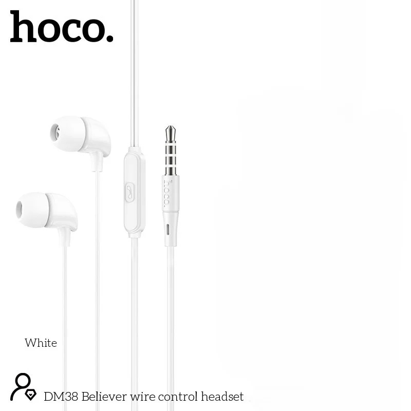 Hands Free Hoco DM38 Believer Stereo 3.5mm με Μικρόφωνο και Πλήκτρο Λειτουργίας 1.2m Λευκά Hands Free Hoco DM38 Believer Stereo 3.5mm με Μικρόφωνο και Πλήκτρο Λειτουργίας 1.2m Λευκά
