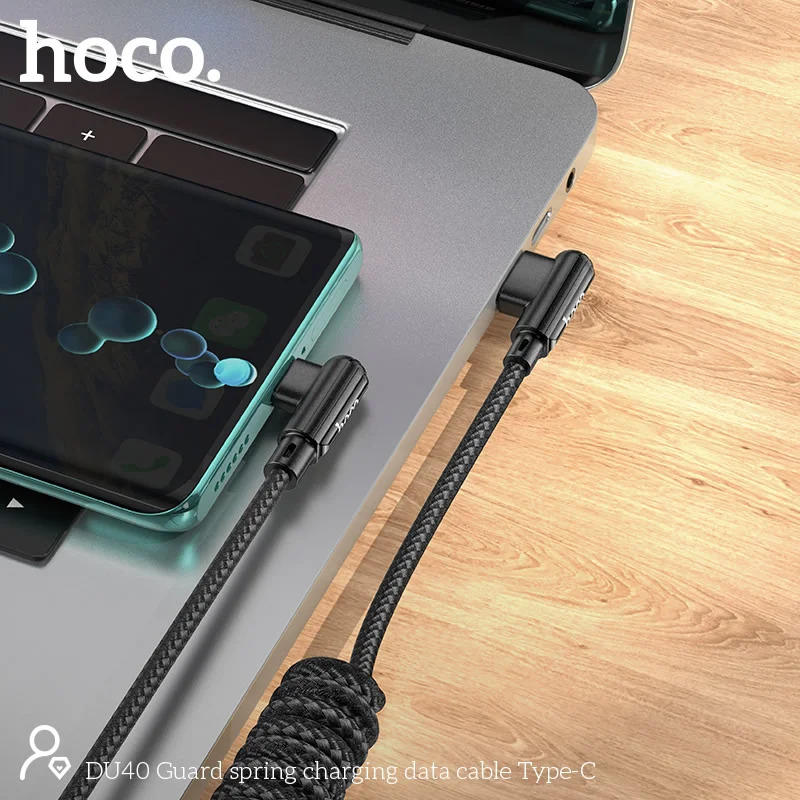 Καλώδιο σύνδεσης Hoco DU40 Guard USB σε USB-C 3A Spring Cable Braided Μαύρο 0.45-1m Καλώδιο σύνδεσης Hoco DU40 Guard USB σε USB-C 3A Spring Cable Braided Μαύρο 0.45-1m