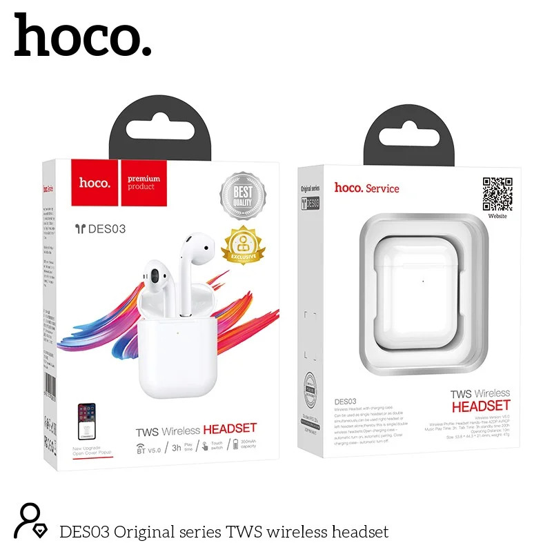 Wireless Hands Free Hoco DES03 Plus TWS V5.0 350mAh και 3h Ώρες Λειτουργίας Λευκά με Μαύρο Silicon Sleeve Wireless Hands Free Hoco DES03 Plus TWS V5.0 350mAh και 3h Ώρες Λειτουργίας Λευκά με Μαύρο Silicon Sleeve