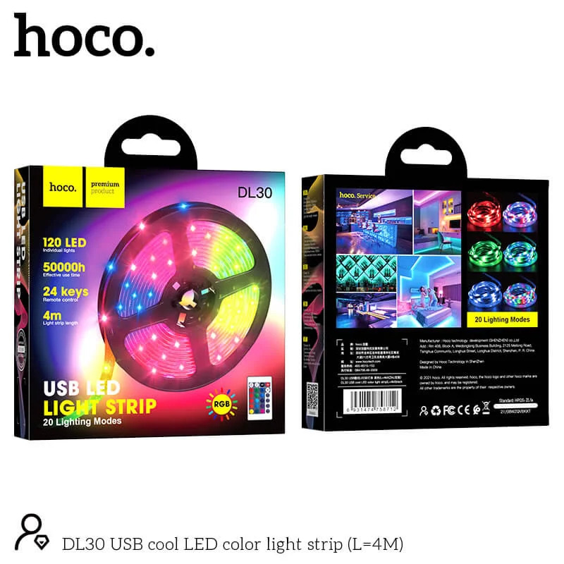 Ταινία LED Hoco DL30 Plus USB RGB με Τηλεχειριμό 4m Ταινία LED Hoco DL30 Plus USB RGB με Τηλεχειριμό 4m