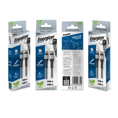 Καλώδιο σύνδεσης Energizer Metal & Braided Nylon Cable USB-C σε USB-C 2.0 Ασημί 2m Καλώδιο σύνδεσης Energizer Metal & Braided Nylon Cable USB-C σε USB-C 2.0 Ασημί 2m