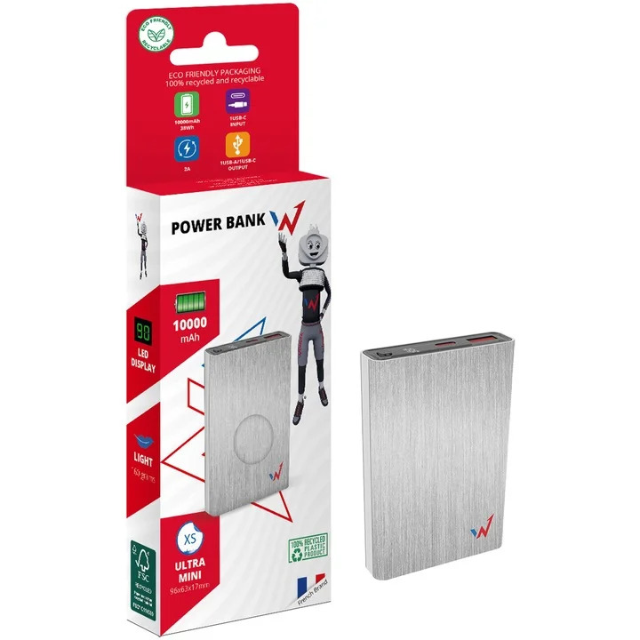 Power Bank Wonder WX10M 10000mAh Ultra Mini με Εξόδους USB-A και USB-C και LED Ένδειξη Μπαταρίας Γκρι Power Bank Wonder WX10M 10000mAh Ultra Mini με Εξόδους USB-A και USB-C και LED Ένδειξη Μπαταρίας Γκρι